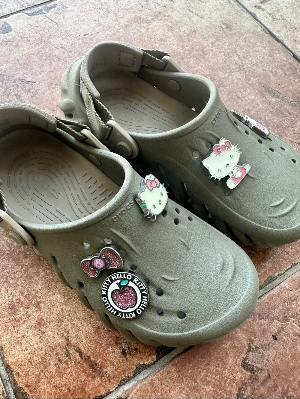 CROCS Kids Tan Clogs with Hello Kitty Charms